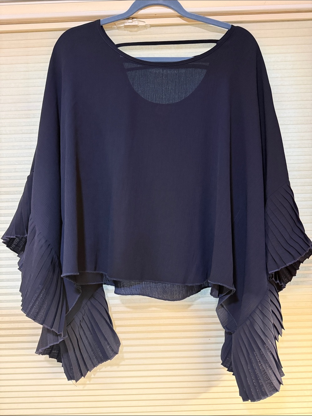 glam Navy Pleated Flutter Sleeve Tunic